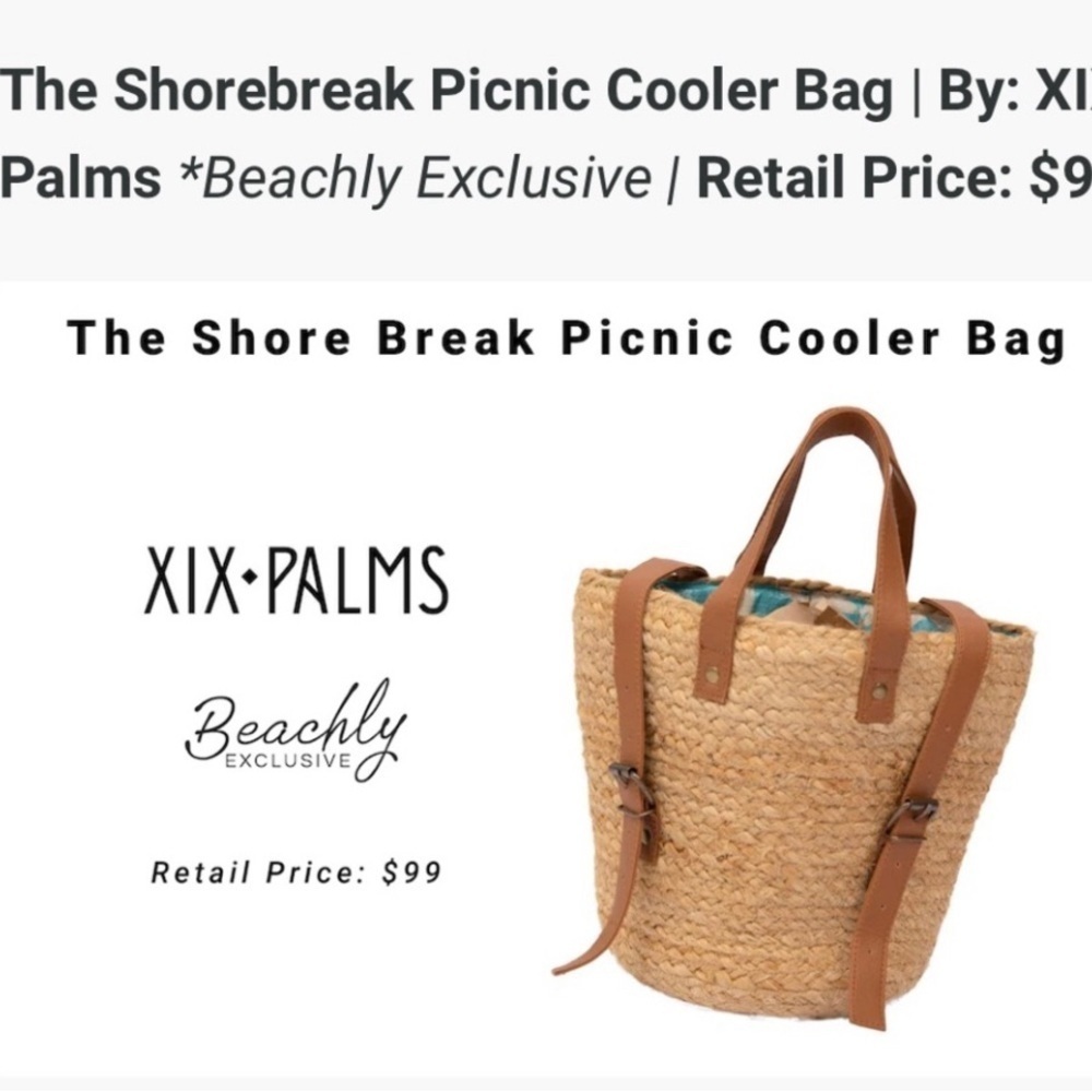 XIX Palms Straw Purse Bag Backpack Insulated Cooler Shorebreak Beach Boho NWOT - Picture 3 of 10